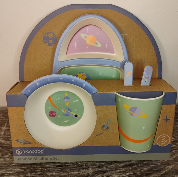 NWT Monbebe Bamboo Toddler Boy Mealtime Set - Picture 3 of 9